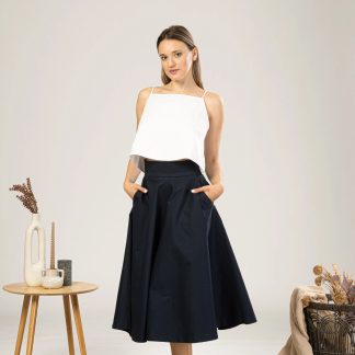 Navy A-line midi skirt