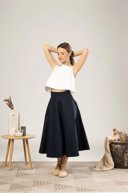 Navy A-line midi skirt - Image 2