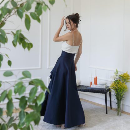 Navy Blue Ruffle Bow Maxi Dress - Image 5