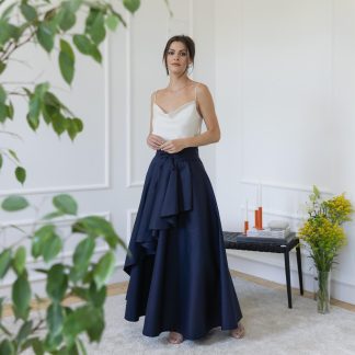 Navy Blue Ruffle Bow Maxi Dress