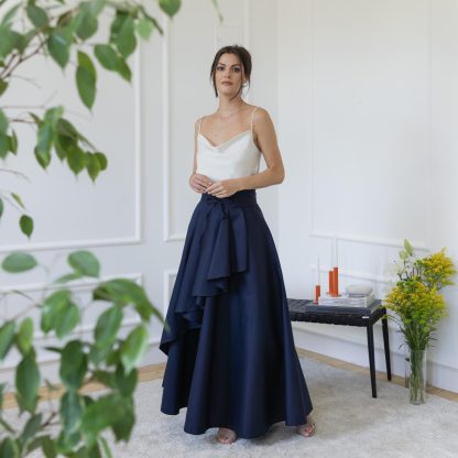 Navy Blue Ruffle Bow Maxi Dress