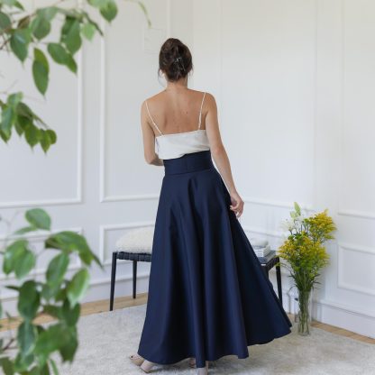 Navy Blue Ruffle Bow Maxi Dress - Image 2