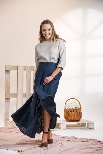 Navy Linen Maxi Dress