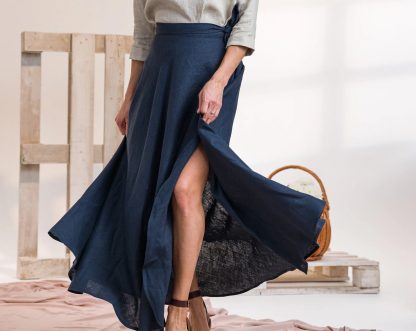 Navy Linen Maxi Dress - Image 4