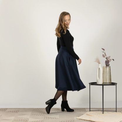 Navy Wool Midi Skirt - Image 8