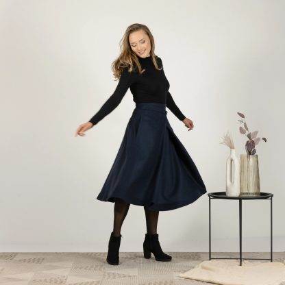 Navy Wool Midi Skirt - Image 7