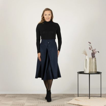 Navy Wool Midi Skirt - Image 6
