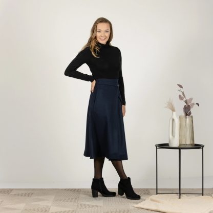 Navy Wool Midi Skirt - Image 5