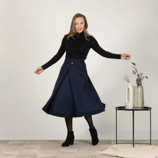 Navy Wool Midi Skirt