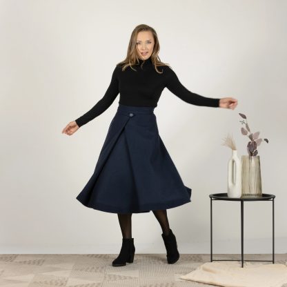 Navy Wool Midi Skirt