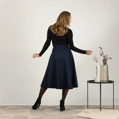 Navy Wool Midi Skirt - Image 3