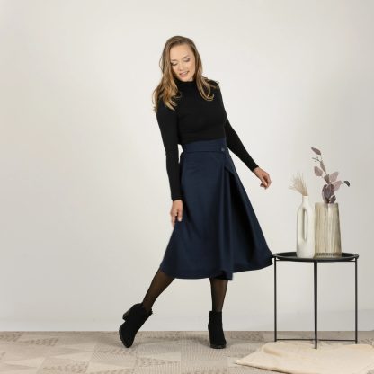 Navy Wool Midi Skirt - Image 2