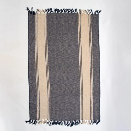 Navy and Sand Cabana Stripe Fringed Throw Blanket - Image 3