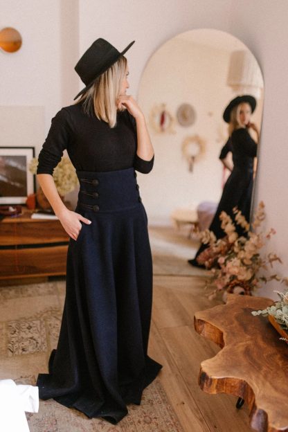 Navy blue high waist maxi skirt