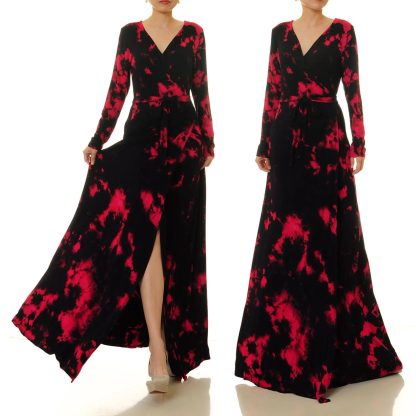 Night Flame Cloud Dyed Lace-Up Wrap Maxi Dress - Image 6