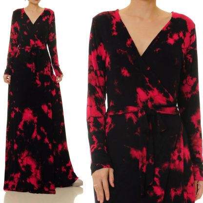 Night Flame Cloud Dyed Lace-Up Wrap Maxi Dress - Image 5