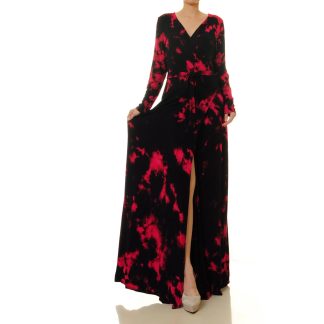 Night Flame Cloud Dyed Lace-Up Wrap Maxi Dress