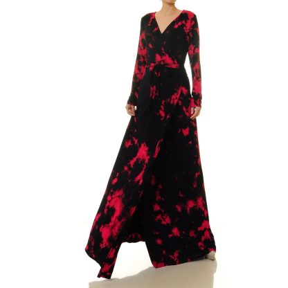 Night Flame Cloud Dyed Lace-Up Wrap Maxi Dress - Image 3