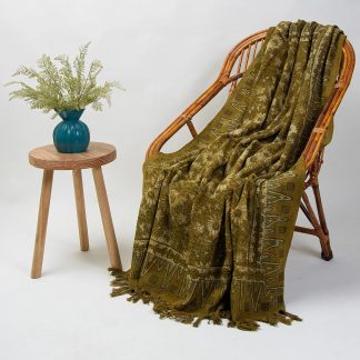 Olive Green Botanical Tassel Woven Throw Blanket