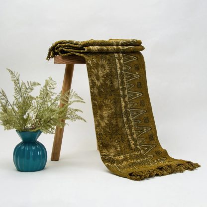 Olive Green Botanical Tassel Woven Throw Blanket - Image 2