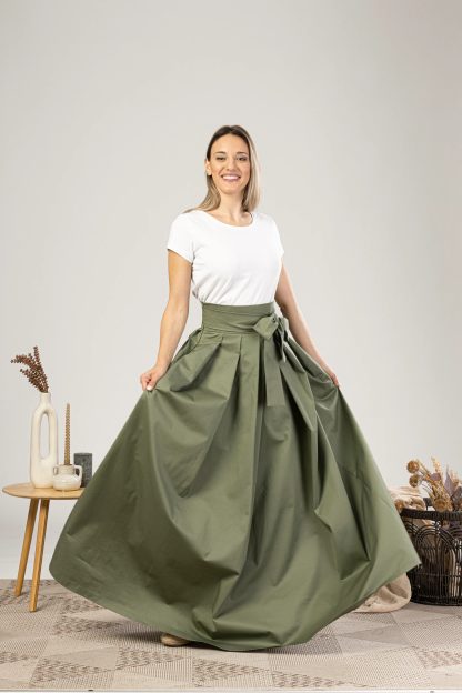 Olive Green Bow High Waist Maxi Skirt - Image 4