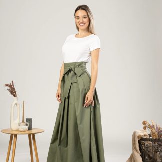 Olive Green Bow High Waist Maxi Skirt
