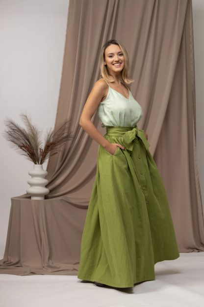 Olive Green Button Maxi Dress - Image 5