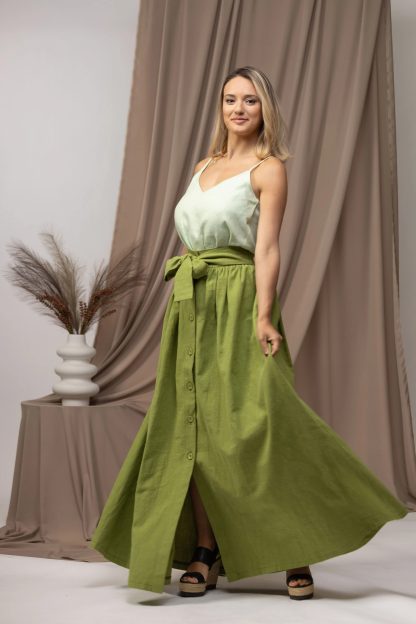 Olive Green Button Maxi Dress - Image 3