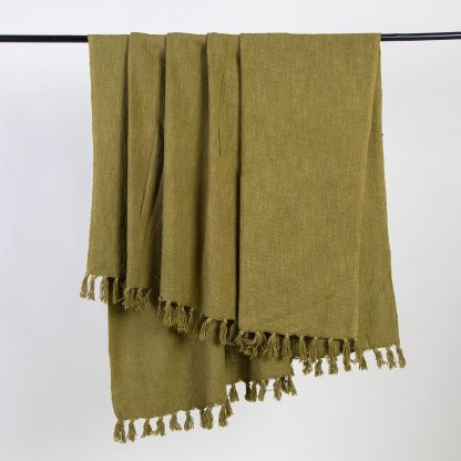 Olive Green Fringed Woven Throw Blanket - Image 5