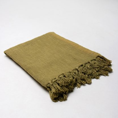 Olive Green Fringed Woven Throw Blanket - Image 4
