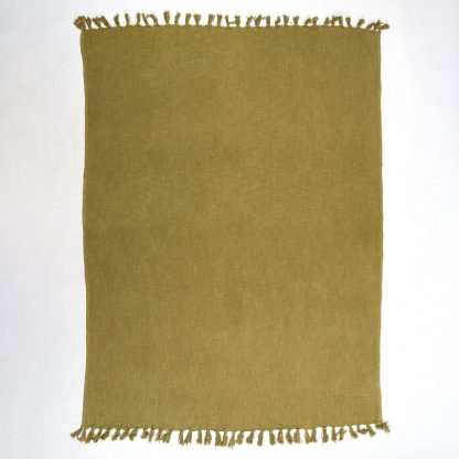Olive Green Fringed Woven Throw Blanket - Image 3