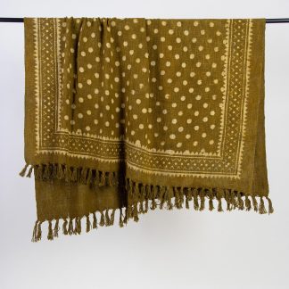 Olive Green Polka Dot Tassel Woven Throw Blanket