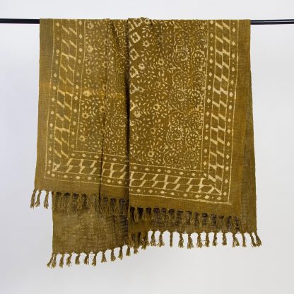 Olive Green Printed Fringed Woven Throw Blanket - Image 4