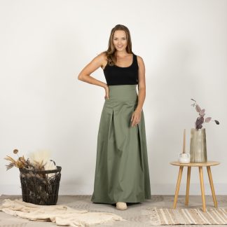Retro high waist drape green skirt