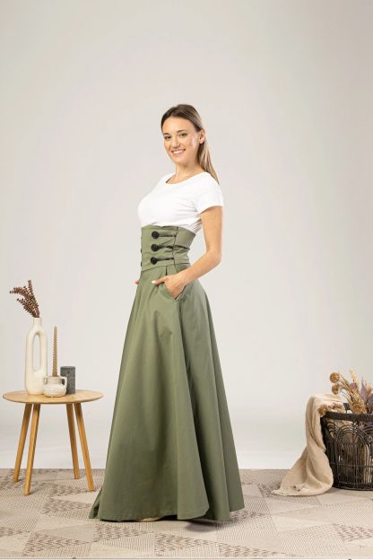Olive green high waist maxi skirt - Image 7