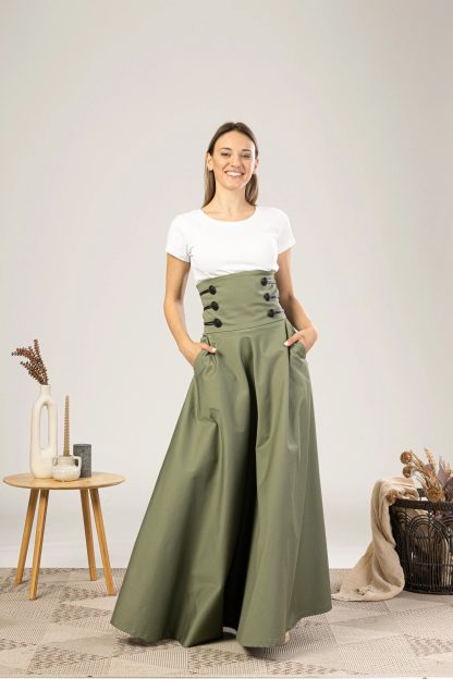 Olive green high waist maxi skirt