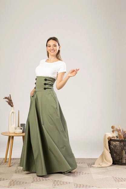 Olive green high waist maxi skirt - Image 4