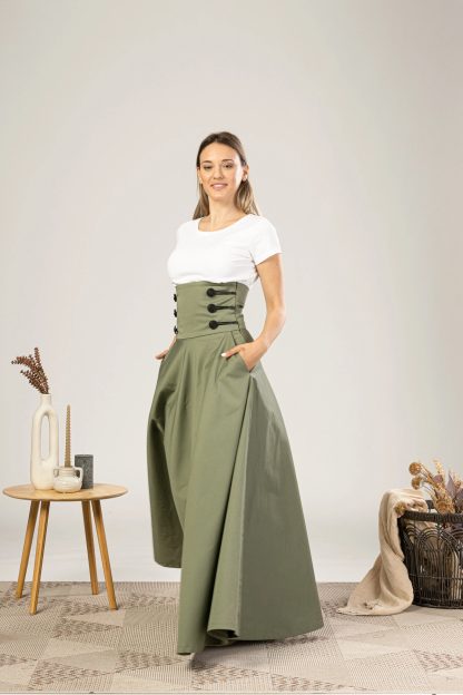 Olive green high waist maxi skirt - Image 3