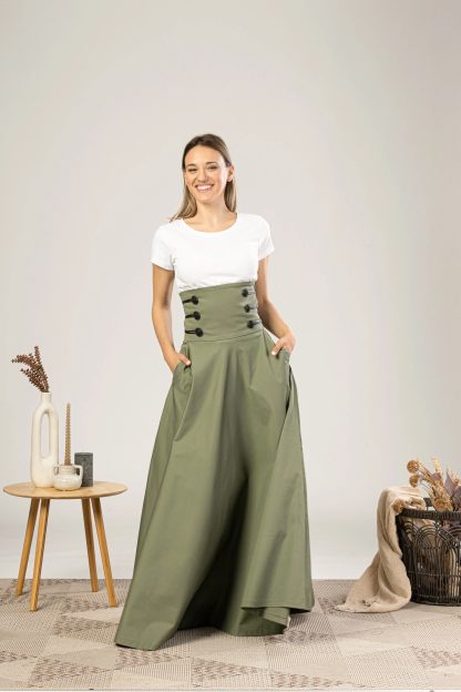 Olive green high waist maxi skirt - Image 2