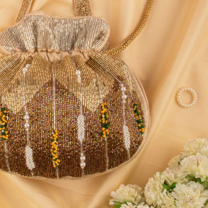 Ombre Gold Beaded Potli Bag - Image 5