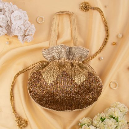 Ombre Gold Beaded Potli Bag - Image 3