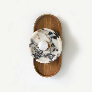 Oval Tray Wood Back Panel and Marble Tray Wall Lamp