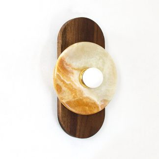 Oval Walnut and Honey Agate Disc Wall Sconce