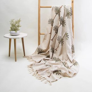 Palm Tree Fringed Woven Throw Blanket