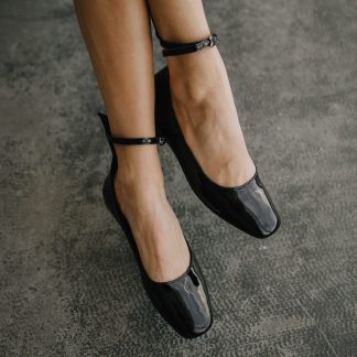 Patent leather ankle strap ballet flats