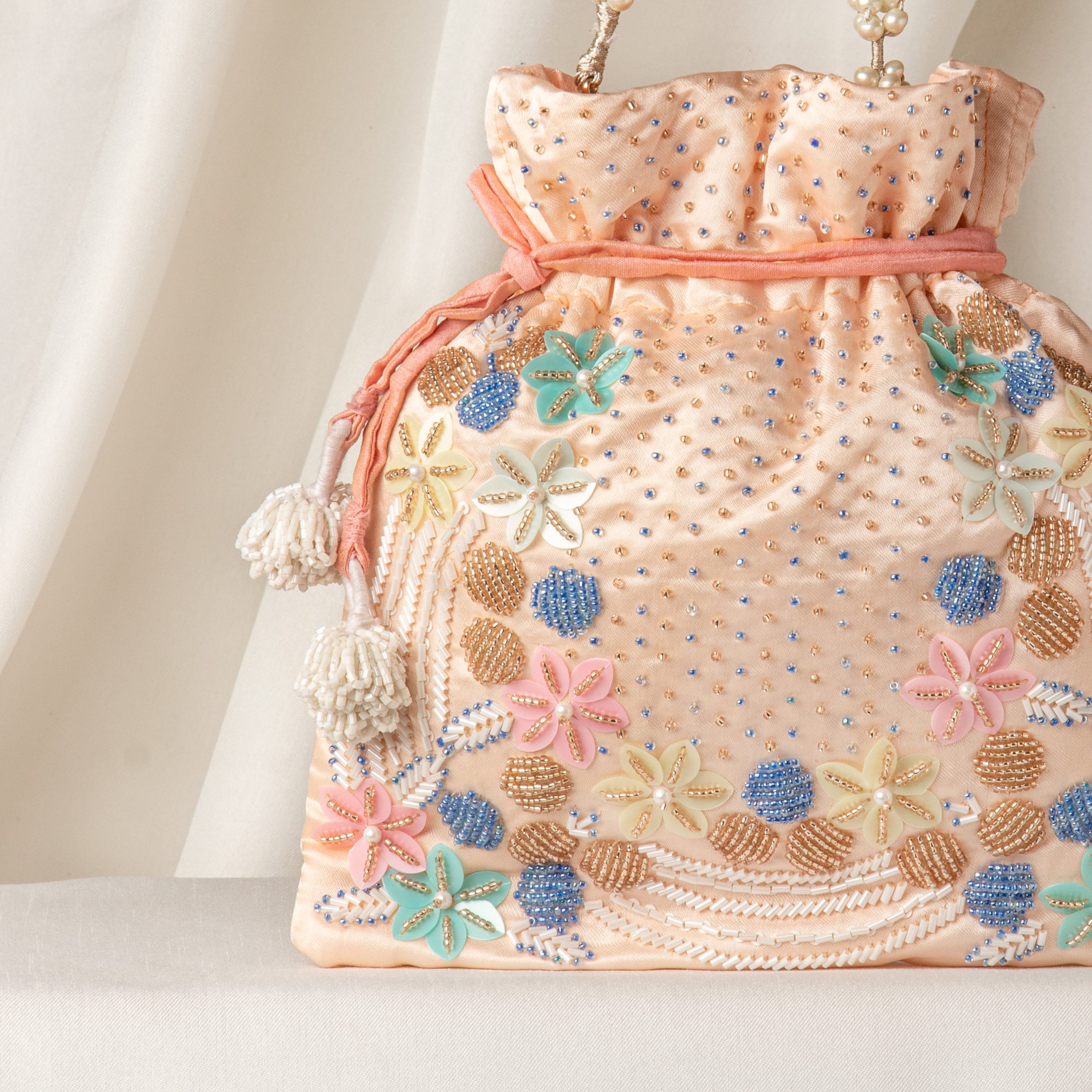 Peach Pastel Floral Beaded Clutch - Image 3