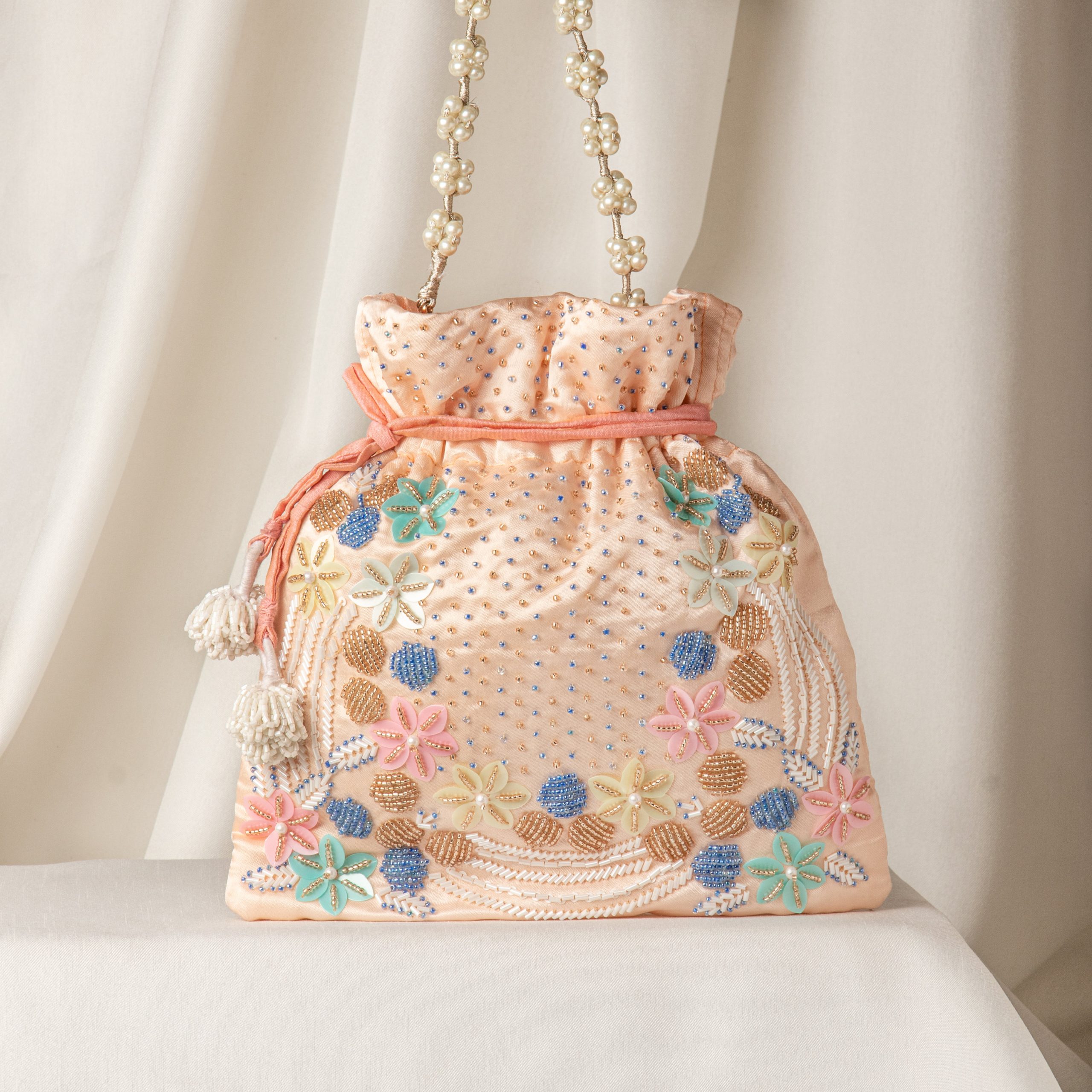 Peach Pastel Floral Beaded Clutch