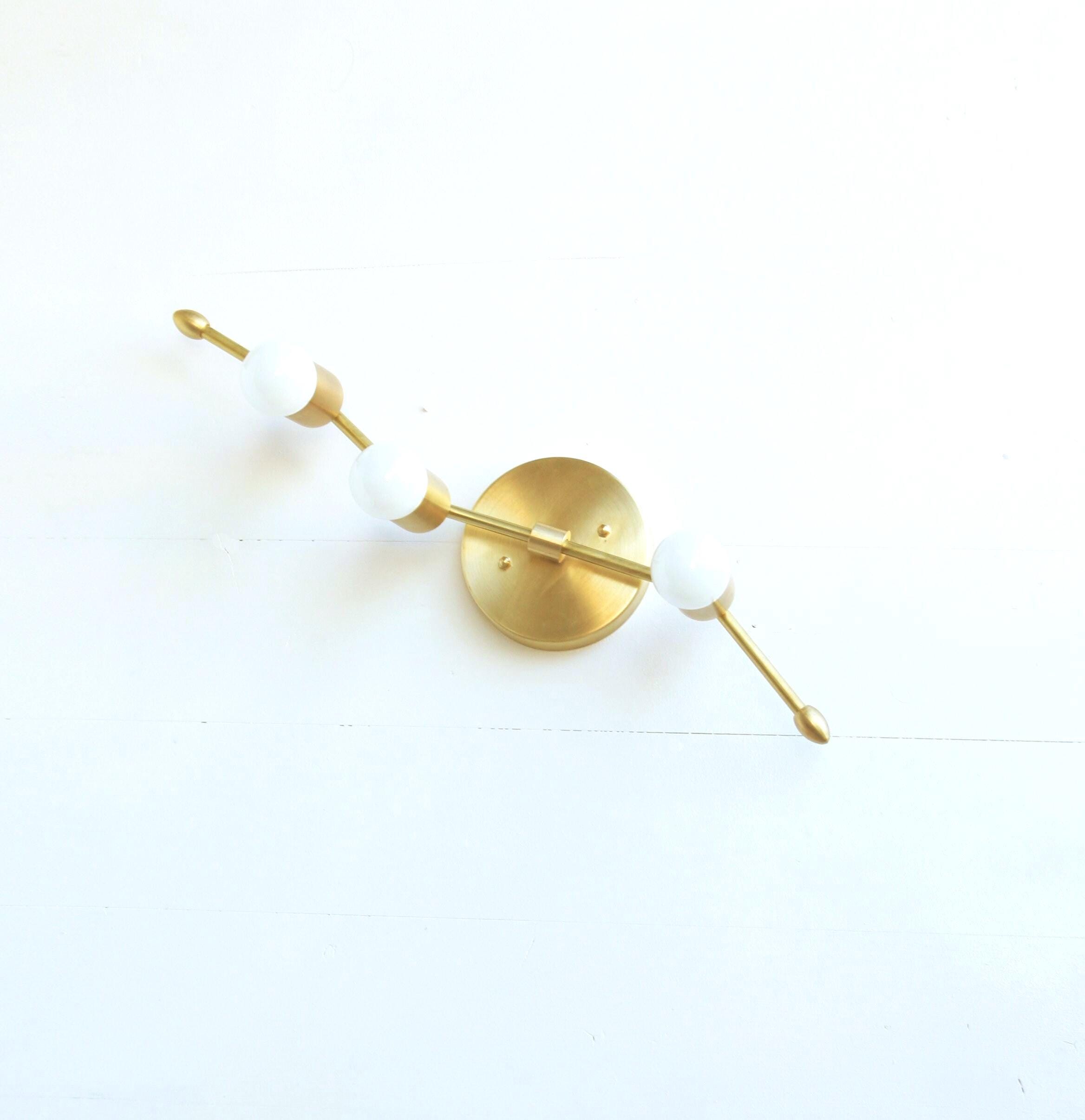 Brass angled rod and three opal spheres wall lamp - Image 2