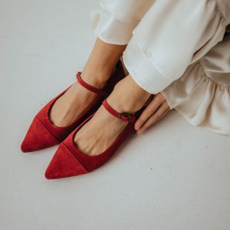 Red pointed-toe Mary Janes