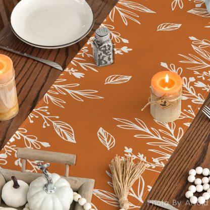 Pumpkin Orange Botanical Pattern Table Runner - Image 5